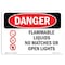 Signmission OSHA Danger Sign, 5" Height, 7" Width, Flammable Liquids No Matches Or Open Lights, Landscape OS-DS-D-57-L-1241 - alternate 1